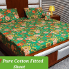 Cotton Fitted Bedsheet - Green background with flowers